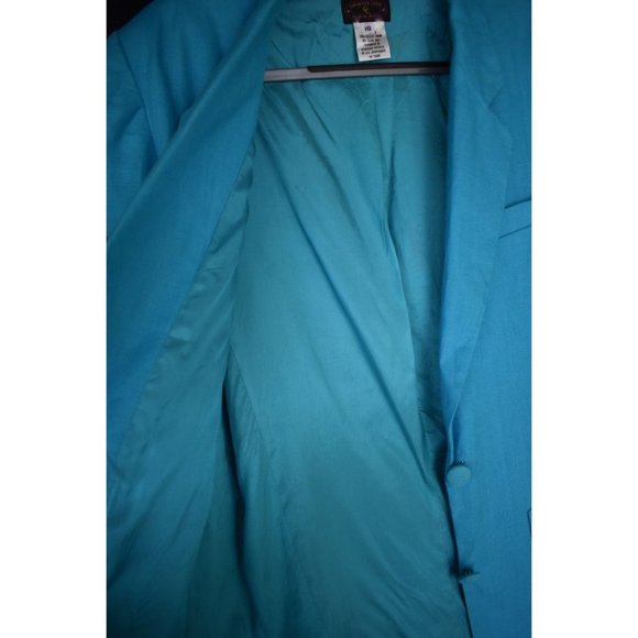 Women's Vintage Charter Club by Jane Justin Turquoise Linen Blazer Pockets 10 - Picture 3 of 7